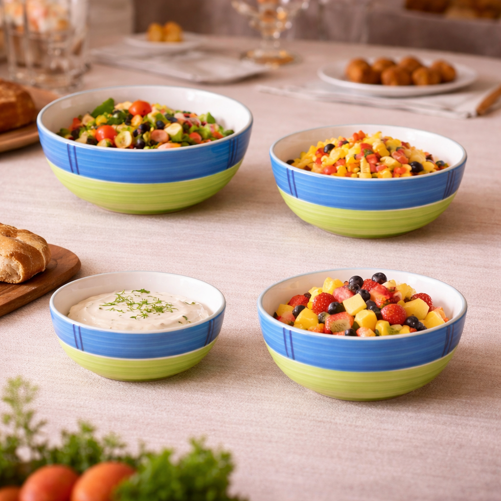 Kunhar Ceramic Mixing Bowl Set – 4 Pieces (1500ml, 800ml, 600ml, 400ml), Green – Durable, Microwave & Dishwasher Safe – Ideal for Mixing, Serving & Storage - Image 2